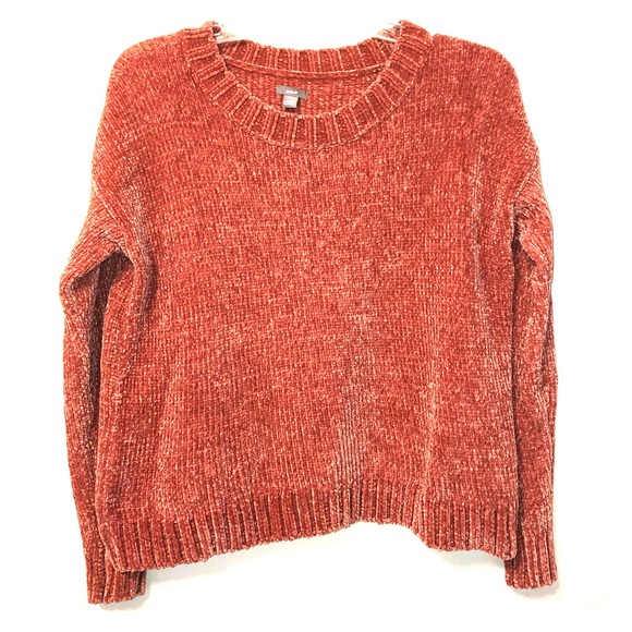 Coral pink velvet knit sweater - Picture 1 of 3